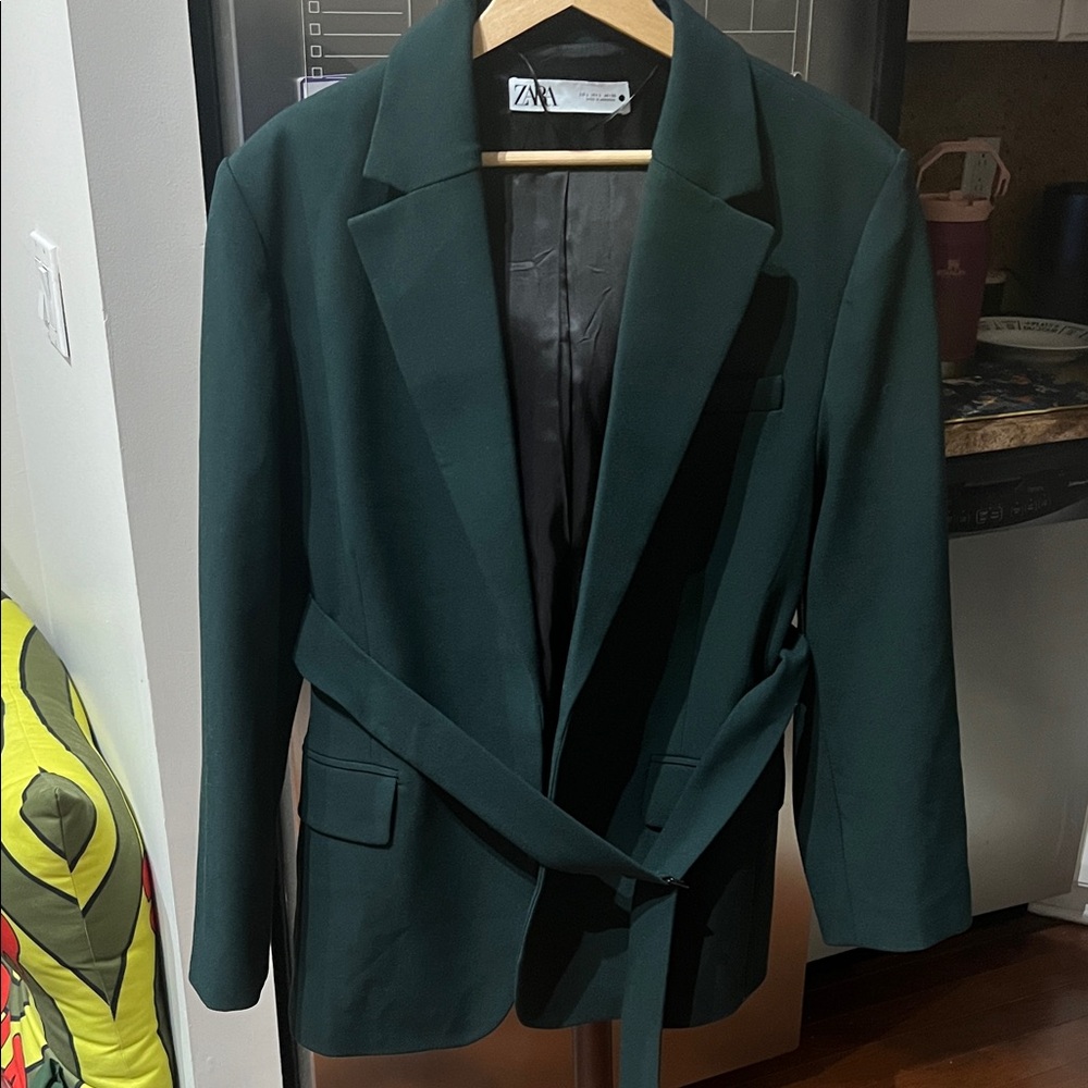 Zara Forest Green Belted Blazer
